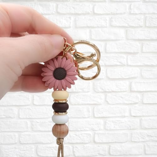 Flower Charm for Women Cute Keychain for Car Keys Silicone Bead Purse Charms for Handback Key Ring - color: Brown