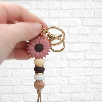 Flower Charm for Women Cute Keychain for Car Keys Silicone Bead Purse Charms for Handback Key Ring - color: Brown