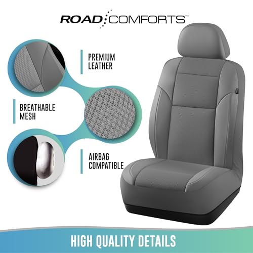 Road Comforts Full Set Leather Mesh Car Seat Cover - Front and Rear, Breathable & Stylish, Airbag Compatible, Universal Fit for Cars, SUVs, Trucks, and Vans - Gray