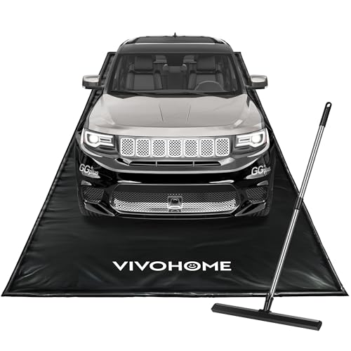 VIVOHOME Containment Mat (8'6" x 20') with Stay Put Corner, PVC Garage Floor Mats, Heavy Duty Garage Parking Mat with a Squeegee,Black - color: Black, size: 8'6" x 20'