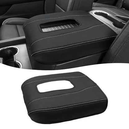 Center Console Armrest Cover for Chevy Silverado 1500 Accessories & GMC Sierra 2019-2026, Yukon & Tahoe & Suburban 2021-2026, Bucket Seat, Comfort Arm Rest Cushion Pad, Black-Gray Stitch - color: Black gray