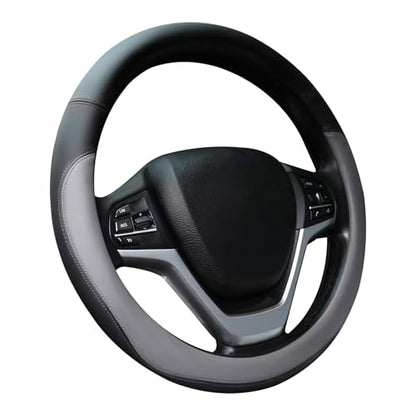 Gray Car Steering Wheel Cover, Nappa Leather, Bottom Color Blocking, Universal 14.5-15 Inch Leather Anti-Slip Breathable Auto Steering Wheel Covers for Men Women - color: Gray