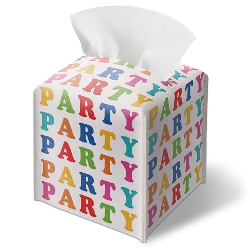 Colorful Party Tissue Box Cover – PU Leather Square Party Decor with Belt Bottom, Ideal Table Centerpiece & Party Favor for Birthday, Bridal Shower & Celebrations Decorations - color: Colorful05