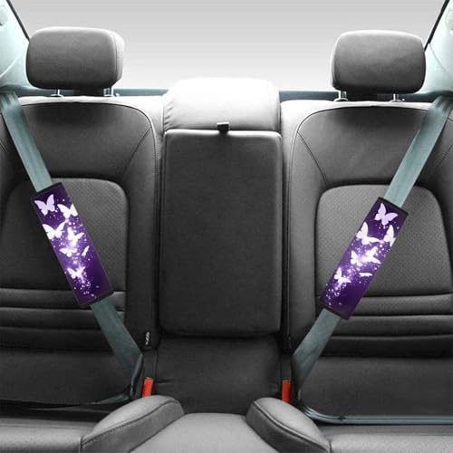 Dolyues Purple Auto Seat Belt Cover with Adjustable Shoulder Strap Pads, Butterfly Print Comfort Soft Seatbelt Cushion for Adult Women Men 2 Pack Full Sets Car Accessories - color: Butterfly Print