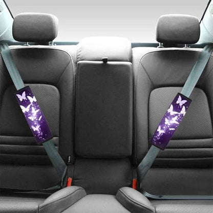 Dolyues Purple Auto Seat Belt Cover with Adjustable Shoulder Strap Pads, Butterfly Print Comfort Soft Seatbelt Cushion for Adult Women Men 2 Pack Full Sets Car Accessories - color: Butterfly Print