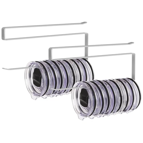 2 Pack Tumbler Lid Organizer, Horizontal Tumbler Lid Storage Hook to Hold Up 20 Lids, Space Saving Cup Lid Holders Under Cabinet Tumbler Lid Hook for Kitchen Organizer, Paper Towel Rack Hanger (Gray) - color: Gray, size: 2 Pack