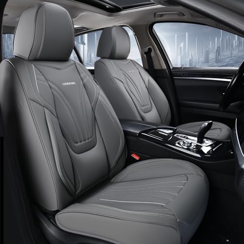 Coverado Car Seat Covers Front Seats, 2 Piece Car Seat Protector with Lumbar Support & Removable Headrest, Breathable Leather Seat Cushion Universal Fit for Truck Automotive Vehicles Gray - color: Lumbar-Gray, size: Front