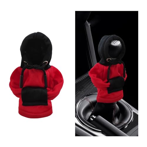 Car Gear Shift Cover, Fashionable Hoodie Vehicle Shift Knob, Novelty Mini Automotive Gearshift Decorative Sweater Shirt, Universal Car Accessories for Winter Warm Knob Cover (Red & Black)