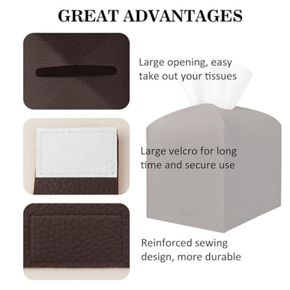 Tissue Box Cover Holder Square Tissue Cube Cover PU Leather Tissue Organizer with Bottom Belt for Bathroom, Tabletop, Car, Night Stands, Office, Home, Kitchen (1, CoffeeBrown) - color: Coffeebrown