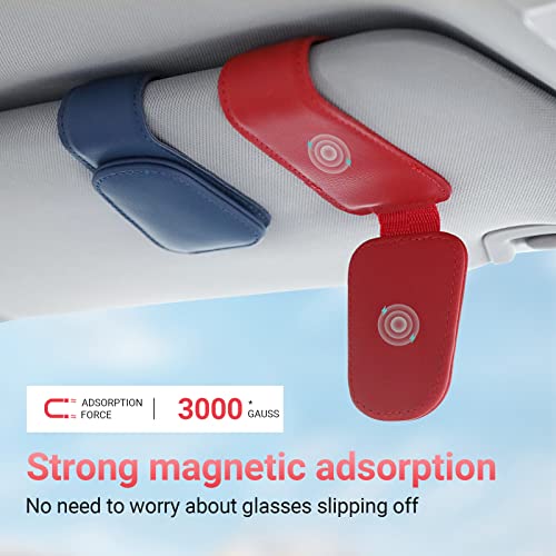 Sunglass Holder for Car Visor Sunglasses Clip Magnetic Leather Glasses Eyeglass Holder Interior Car Accessories for Woman Man - 2 Packs Red - color: Red
