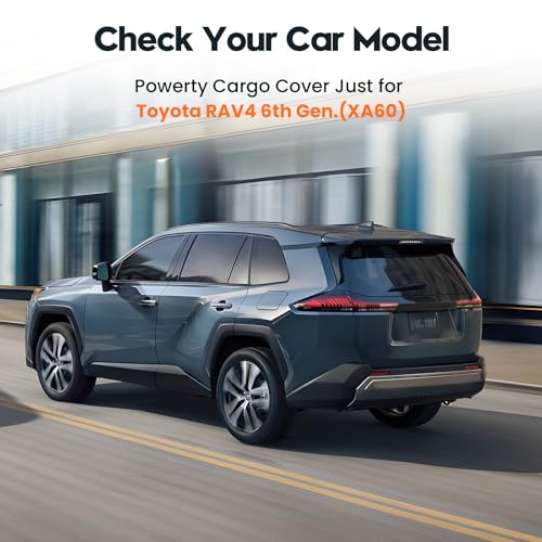 Powerty Retractable Cargo Cover for 2019-2025 Toyota RAV4, Canvas Texture Trunk Cover Privacy Screen Rear Security Shade for RAV4 Accessories (with Extented Cover) - size: 2019-2025 | Toyota RAV4 | Extra Flaps