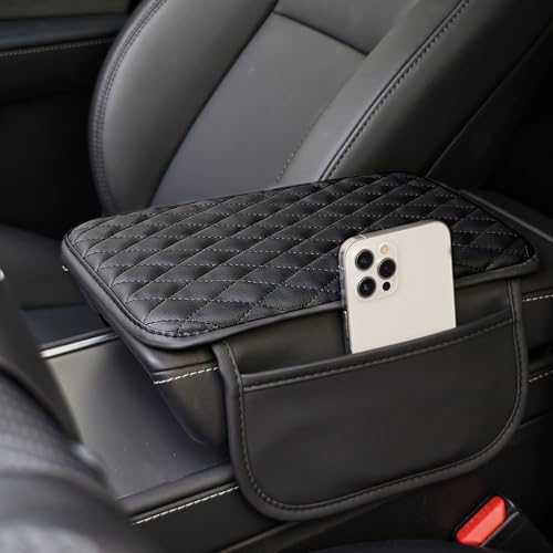 Upgraded Car Center Console Cover, Microfiber Leather Car Armrest Cover Cushion with 2 Storage Bags, Universal Car Armrest Storage Box Cover, Car Interior Accessories for Most Vehicles, Black - color: Black