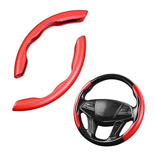 Steering Wheel Cover, 2PCS Segmented Steering Wheel Protector, Carbon Fiber Anti-Slip and Durable Car Accessory, Universal Fit for Most Cars，SUVs (Carbon Fiber Red) - color: Carbon Fiber Red