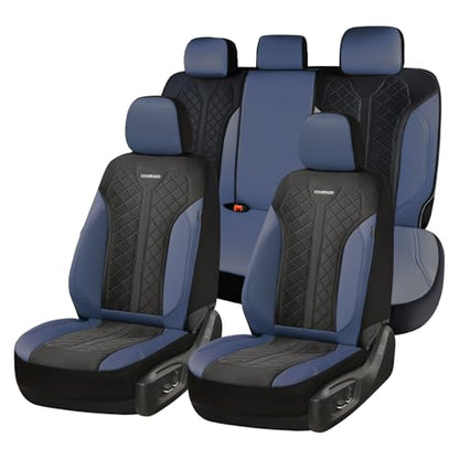 Coverado Car Seat Covers Full Set, Leather Seat Covers, Waterproof Automotive Protectors 5-Seat, Luxury Universal Fit Seat Covers for SUV, Truck, Sedan and Most Vehicles All-Weather - color: Bule&Black