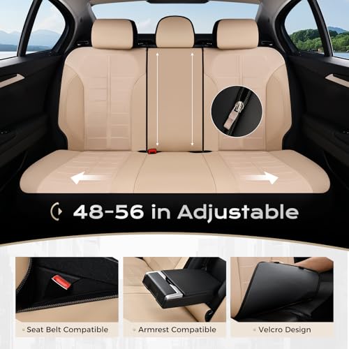 Coverado Full Set Leather Car Seat Covers, Crafted with Full Leather Construction and Carbon Fibre Weave Universal Fit for Most Cars SUV Trucks(Beige - color: Beige, size: FullSet