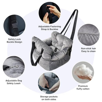 Pet Car Booster Seat for Small Dogs up to 25 lbs with Safety Straps, Storage Pockets, Travel Carrier Bed Booster Seat, Machine Washable (Gray) - color: Space Gray