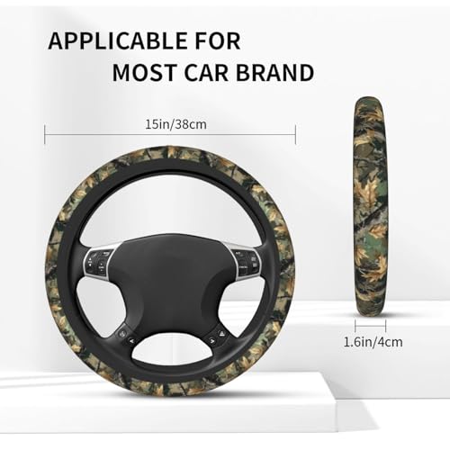 Camouflage Forest Steering Wheel Cover Elastic Non-Slip Car Steering Wheel Covers with Seat Belt Shoulder Pad for Women Men - color: Camouflage Forest