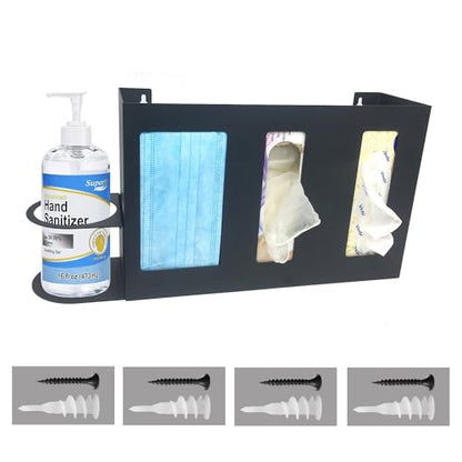 Steel Sanitizing Station Dispenser Stand, Wall Mounted Organizer for Face Masks, Glove Box and Hand Sanitizer or Others in Office, Gym, Schools, Hospital, Laboratory or Other Public Sites