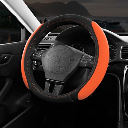 Skechers Steering Wheel Cover, Memory Foam Car Steering Wheel Cover,14.5-15inch Anti-Slip Safety Comfortable Desgin, Universal Accessory for Diverse Cars, Truck,SUV (Black & Orange) - color: Orange