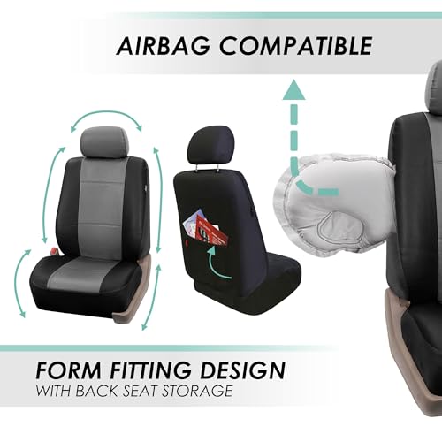 FH Group 3 Row PU Leather 7 Seater Car Seat Covers, Airbag Compatible and Split Bench - Fit Most Car, Truck, SUV, & Van Black/Gray - color: Grey, style: 7 Seater