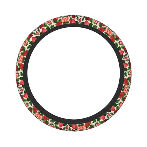 Cute Strawberry Print Neoprene Steering Wheel Cover Pink Steering Wheel Protector Universal Fit 14-15.5 inches Car Accessories Anti Slip and Washable - color: Cute Strawberry