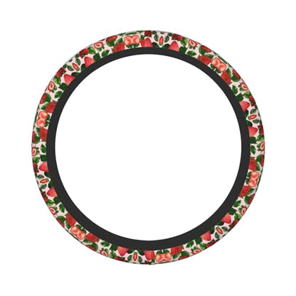 Cute Strawberry Print Neoprene Steering Wheel Cover Pink Steering Wheel Protector Universal Fit 14-15.5 inches Car Accessories Anti Slip and Washable - color: Cute Strawberry