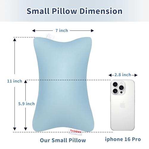 Pro Goleem Small Pillow 11"x7"x2.5" for Kids and Baby Sleeping with Name Tag Mini Tiny Pillow for Camping and Chair Car Air Nap Neck Lumbar Knee Rest Pillows, Blue - color: Blue