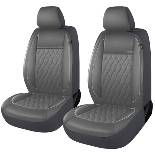 CAROMOP Faux Leather Car Seat Covers 2 Front Set,Luxury and Comfortable Seat Covers for Cars, Airbag Compatible Car Interior Covers, Universal Fit for Suvs,Vans,Trucks(Grey) - color: Gray, size: Front Set