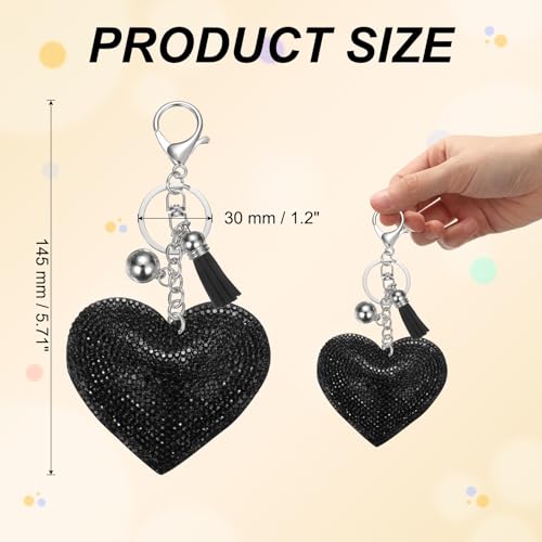 PATIKIL Rhinestone Keychains for Women, Cute Bling Heart Shape Purse Charm for Bag Handbags Car Keys - color: White-black