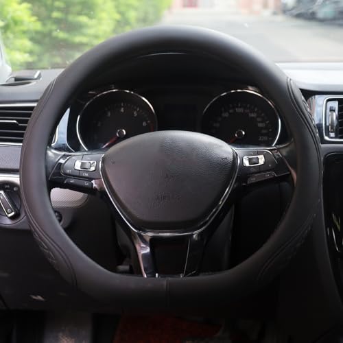 Leather Steering Wheel Cover Compatible with Volkswagen VW Tiguan Atlas ID.4 Taos Golf Passat Jetta Polo Beetle Touareg Cross Sport D Shaped Steering Wheel Accessories, Black 2026