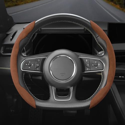 Suede Thin Car Steering Wheel Cover, 2 Piece, Suitable for Round and D Shaped Steering Wheels, Brown - color: Brown, size: 2pcs: Fits Round/D-Shaped Steering Wheels