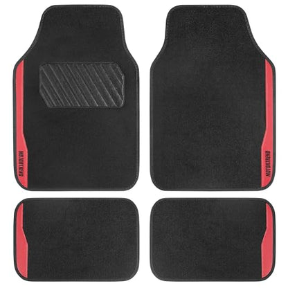 Motor Trend SpeedSeries Carpet Car Floor Mats Set - Versatile Fit for Cars, Trucks, SUVs, Vans Red Trim Racing Design Car Mat Full Set Tapetes para Carro - Set of 4, Black & Red Car Carpet Mats - color: Speed Series-Red