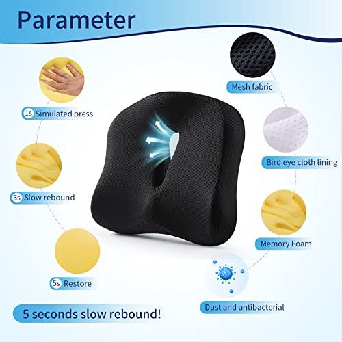 Memory Foam Seat Chair Cushion for Relieves Back Sciatica Pain Tailbone Pain Coccyx Degenerating Disc Orthopedic Osteoarthritis Prostate Cushion Low Back Pain Cushion Hip Shaping (Black mesh) - color: Black Mesh