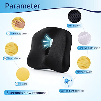 Memory Foam Seat Chair Cushion for Relieves Back Sciatica Pain Tailbone Pain Coccyx Degenerating Disc Orthopedic Osteoarthritis Prostate Cushion Low Back Pain Cushion Hip Shaping (Black mesh) - color: Black Mesh