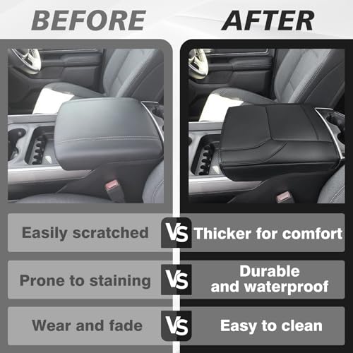 Center Console Armrest Cover Fit for Dodge Ram1500 2500 3500 2019-2026 Accessories, Comfort Armrest Pad Console Lid Cushion Vegan Leather Regular Thick(Bucket Seat ONLY, NO Limited,Laramie) - size: 3) 19-25 |Ram1500/2500/3500|Bucket Seat,Regular,V1