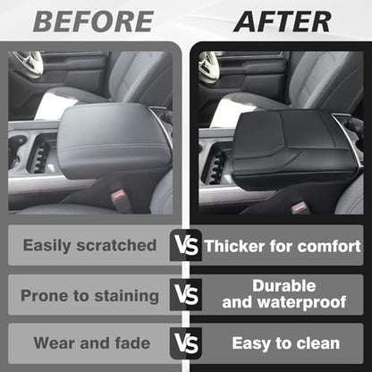 Center Console Armrest Cover Fit for Dodge Ram1500 2500 3500 2019-2026 Accessories, Comfort Armrest Pad Console Lid Cushion Vegan Leather Regular Thick(Bucket Seat ONLY, NO Limited,Laramie) - size: 3) 19-25 |Ram1500/2500/3500|Bucket Seat,Regular,V1