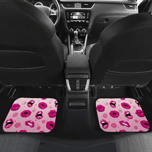 Hot Pink Lip Automotive Floor Mats Front and Rear Car Mat Carpet Set 4 Pcs Universal Fit Trucks for Valentine's Day - color: Hot Pink Lip