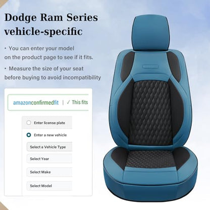 Coverado Seat Covers Dodge RAM 1500, Waterproof Leatherette Seat Covers Full Coverage for Car Compatible with 2009-2018 Dodge Ram 1500, 2010-2024 Ram 2500 3500 Dodge RAM, Curved Front/Blue - color: Blue, size: Curved Front&No Rear