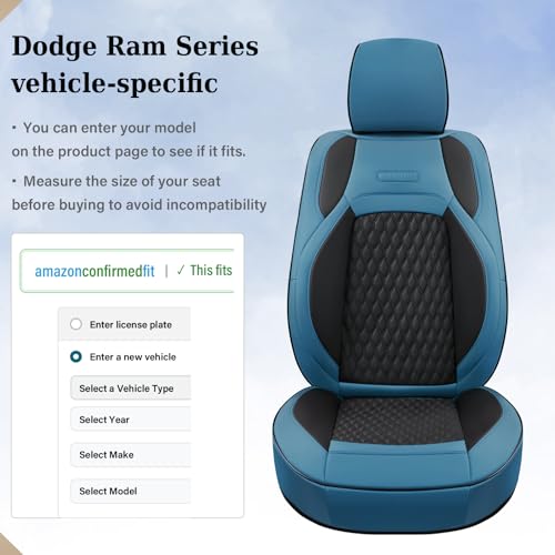 Coverado RAM 1500 Blue Seat Covers, Faux Leather Full Coverage Car Seat Covers Fit for 2009-2018 Dodge RAM 1500 2500 3500 Trucks, Flat Front - color: Blue, size: Flat Front&No Rear