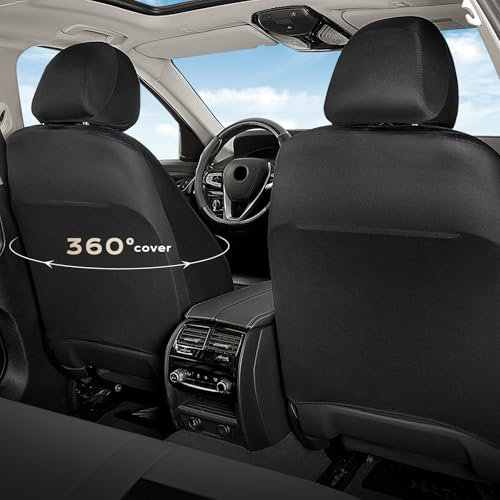 Coverado Car Seat Covers Front Seats, Luxury Leather Car Seat Covers, Automotive Mesh Seat Covers 2 Pack, Airbag-Compatible, Black Gray Seat Covers for SUV Sedan Truck - color: Grey&Black, size: FrontPair