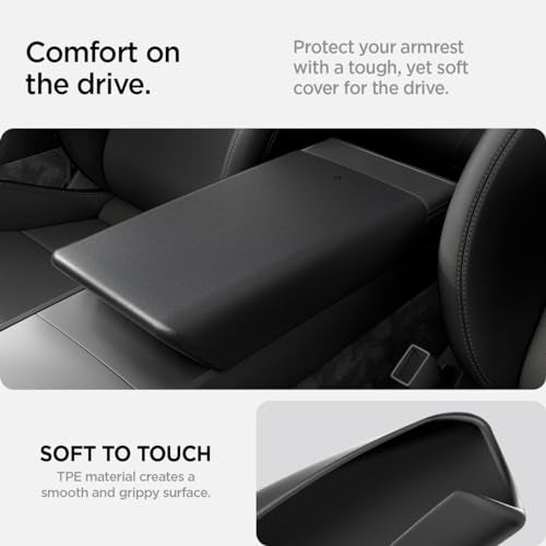Spigen Center Console Armrest Cover for Tesla Model Y Juniper (Standard, Premium & Performance 2026/2025) and Model 3 Highland (Standard, Premium & Performance 2026/25/24) - Black - color: Black