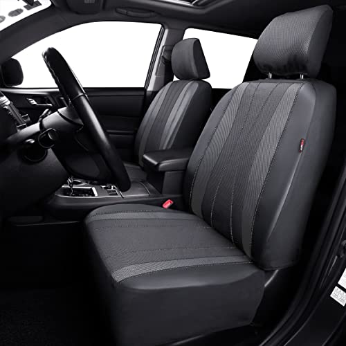 Flying Banner car seat Covers Full Set Faux Leather Air Mesh Breathable Man Lady Airbag Compatible Rear Bench Split 40/60 50/50 60/40 Truck Pick Up (Full Set - Low Back, Gray Gray) - color: Gray Gray