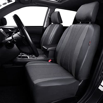 Flying Banner car seat Covers Full Set Faux Leather Air Mesh Breathable Man Lady Airbag Compatible Rear Bench Split 40/60 50/50 60/40 Truck Pick Up (Full Set - Low Back, Gray Gray) - color: Gray Gray