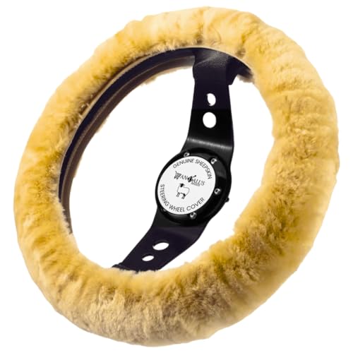 Andalus Brands Luxury Fluffy Car Steering Wheel Covers – Genuine Merino Sheepskin, Soft Fuzzy Car Steering Wheel Cover for Women, Universal 14.5-15" Size, Plush Fur Cute Auto Accessories, Beige - color: Beige