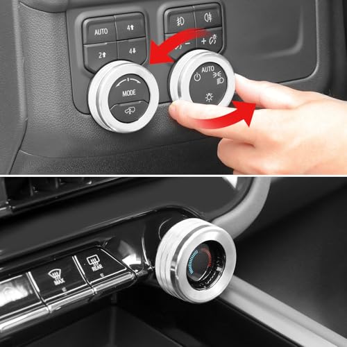 RT-TCZ Center Console Switch Knob Button Cover AC Radio Switch Knob Cover Trim Interior Accessories for Chevrolet Chevy Tahoe 2024 2025,7PCS (Silver) - color: Silver
