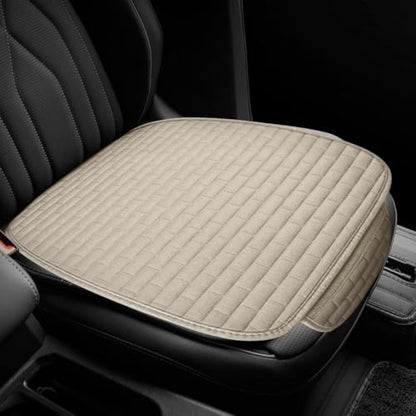 Car Front Seat Cover, Breathable Linen Automotive Seats Cushion, Anti-Slip Vehicle Seat Pad with Storage Pocket, Universal Auto Seats Protection Mat (BeigeSg)