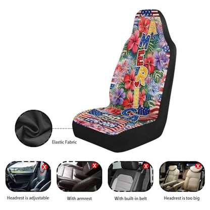 American 250th Anniversary Patriotic Car Seat Covers Two Front Only, Hawaii Hibiscus Flower Automotive Interior Covers Front Seat Protectors, Universal for Car, Truck, SUV - color: American 250th Hibiscus