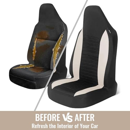 AUTOYOUTH Car Seat Covers - Bucket Seat Cover Seat Achieve The Perfect Combination of Style and Protection with Universal Fit Seat Covers for Sedan, Truck, SUV(Black Beige)… - color: Black & Beige