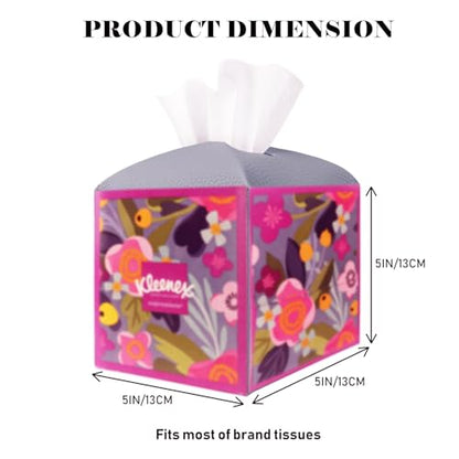 Tissue Box Cover Holder Square Tissue Cube Cover PU Leather Tissue Organizer with Bottom Belt for Bathroom, Tabletop, Car, Night Stands, Office, Home, Kitchen (1, Violet) - color: Violet