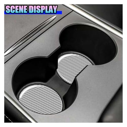 2PCS Sports Racing Car Cup Holder Coasters, 2.67 Inch Carbon Fiber Automotive Cup Holder Insert Coaster Pad, Non-Slip Shockproof Vehicle Interior Drink Cups Mat for RV, SUV, Truck(Silver) - color: Silver